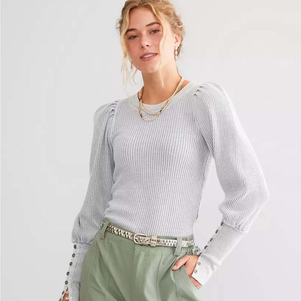 Free People Fp One Wesley Thermal Light Gray Waffle Knit Top - Small NWT